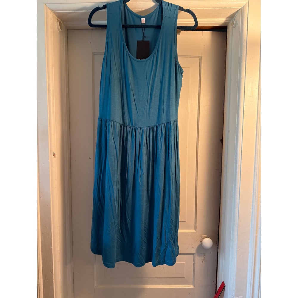 Showmall Womens Teal Blue Sleeveless Empire Waist Midi Dress Plus Size 1X NWT